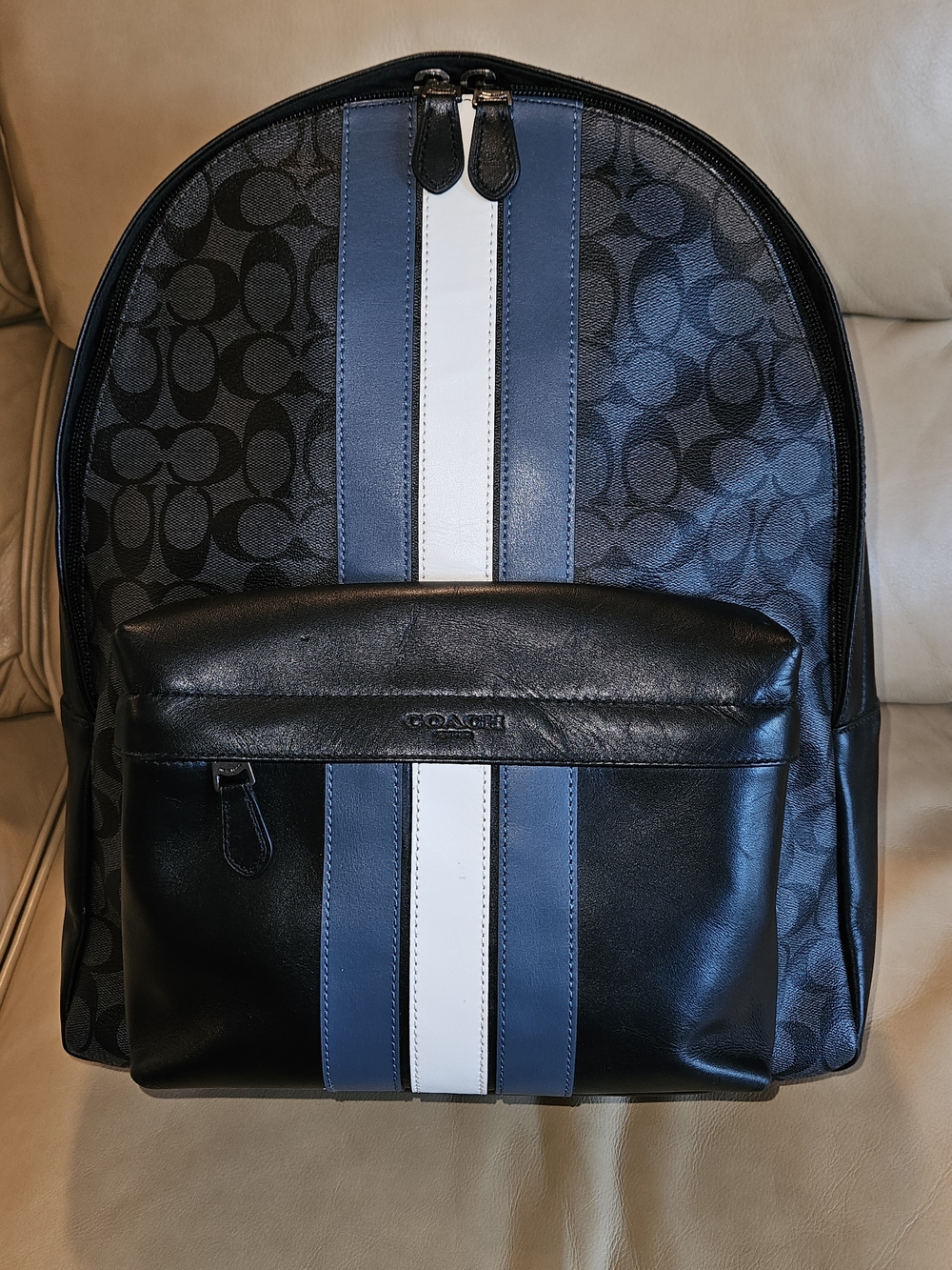 NWOT Coach Men’s Large Charles Signature Stripe Backpack